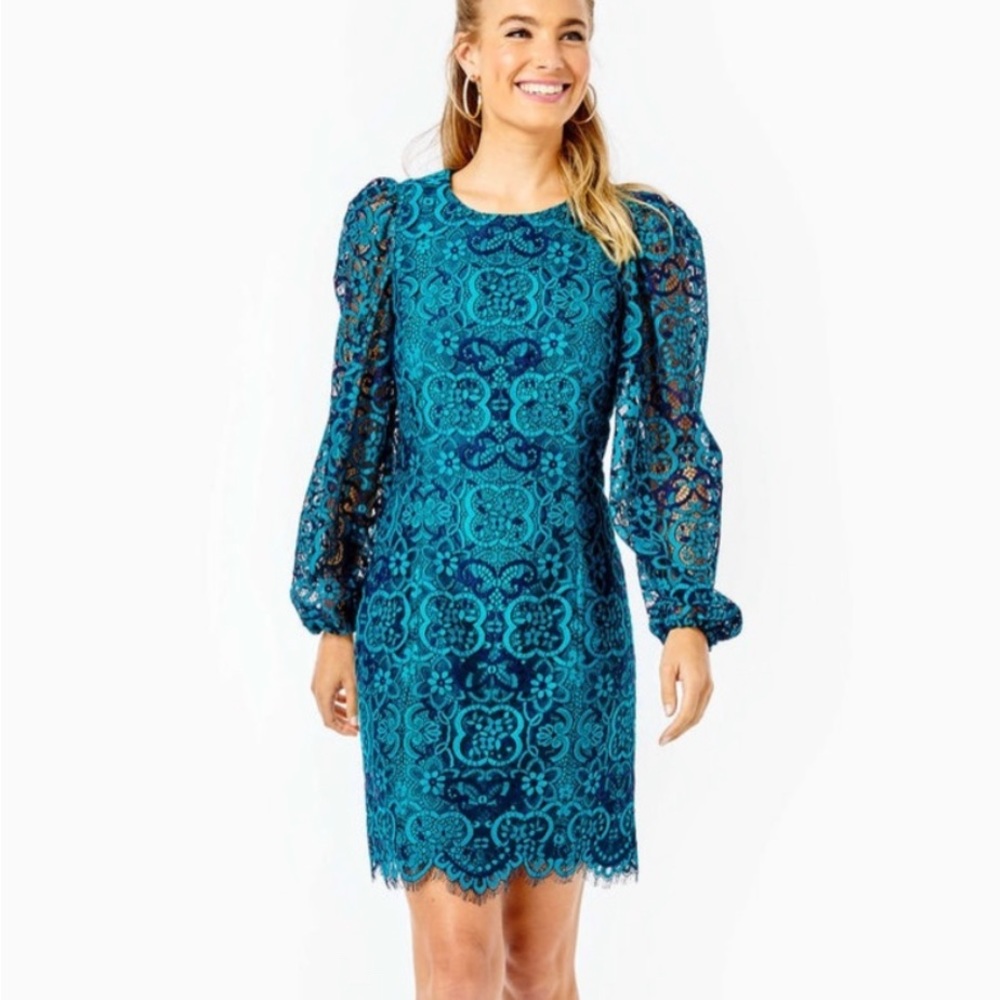 Lilly Pulitzer Georgi Long Sleeve Lace Dress - Boca Blue